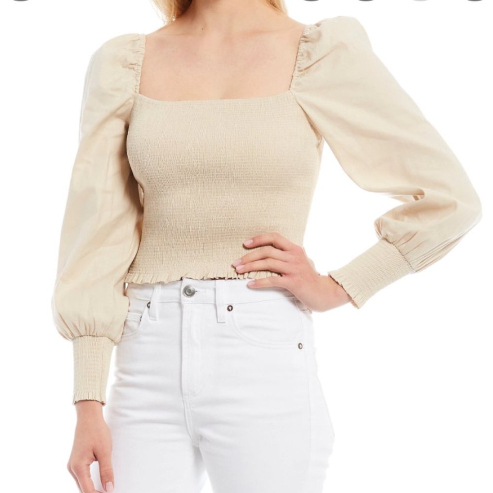 Gianni Bini Angel Square Neck Long Sleeve Smocked Blouse -- MEDIUM
